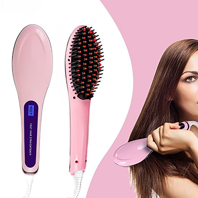 Electric Hair Straightener Brush Ceramic Heating Hair Straightening Brush Temperature Display Anti-scald Effective Hair Comb