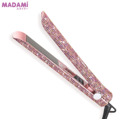 LCD Digital Display Hair Flat Iron Straightener 470F Titanium Plates with Hand Made Rose Gold Sparkling Crystal Rhinestones
