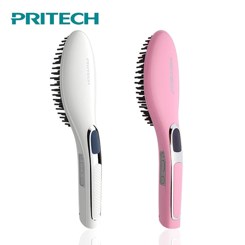 PRITECH Ceramic Hair Straightener Electric Hair Brush Straightening Comb Digital Control Flat Iron Heating Ionic Hair Brush