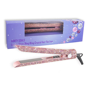 LCD Digital Display Hair Flat Iron Straightener 470F Titanium Plates with Hand Made Rose Gold Sparkling Crystal Rhinestones