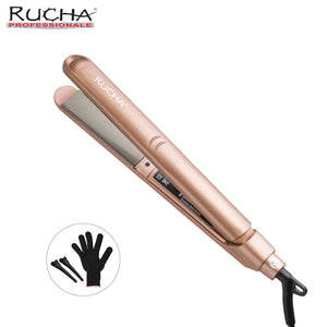 RUCHA 110-240V Tourmaline Ceramic Hair Straightening Iron Flat Iron LED Hair Tools Professional Curling Hair Straightener Curler